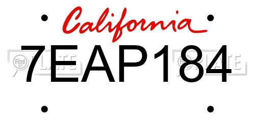 7EAP184 California License Plate