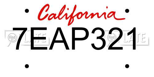7EAP321 California License Plate