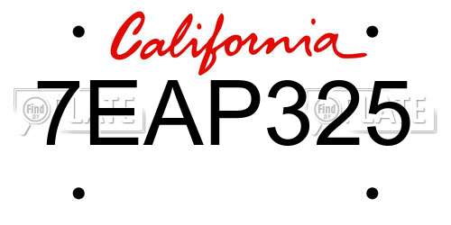 7EAP325 California License Plate