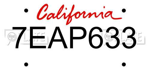 7EAP633 California License Plate