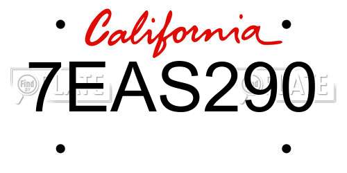 7EAS290 California License Plate