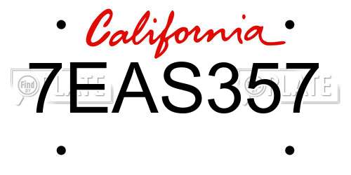 7EAS357 California License Plate