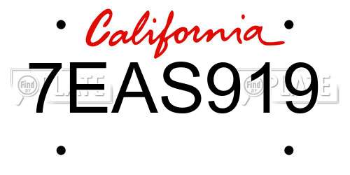 7EAS919 California License Plate