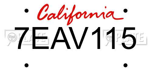 7EAV115 California License Plate