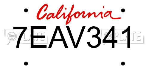 7EAV341 California License Plate