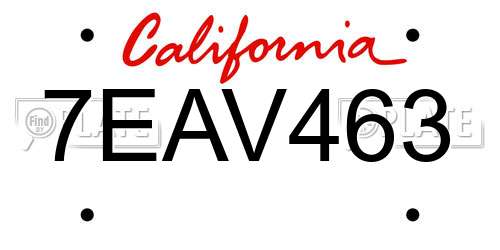 7EAV463 California License Plate