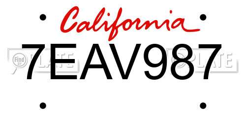 7EAV987 California License Plate