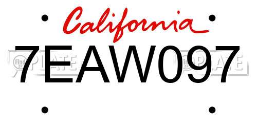 7EAW097 California License Plate