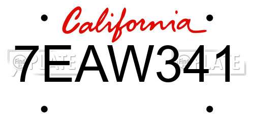 7EAW341 California License Plate