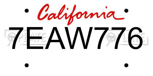 7EAW776 California License Plate