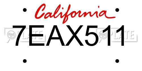 7EAX511 California License Plate