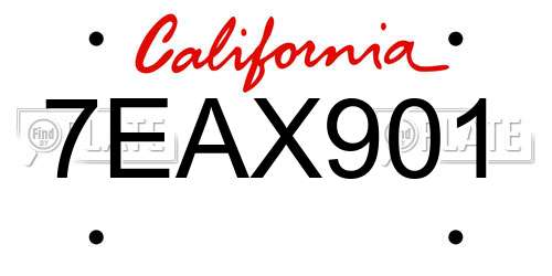 7EAX901 California License Plate