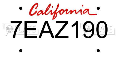 7EAZ190 California License Plate