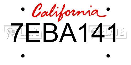7EBA141 California License Plate