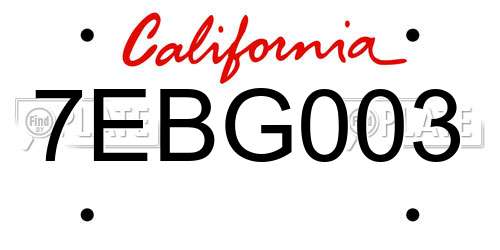 7EBG003 California License Plate