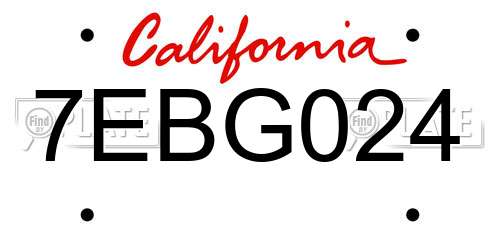 7EBG024 California License Plate