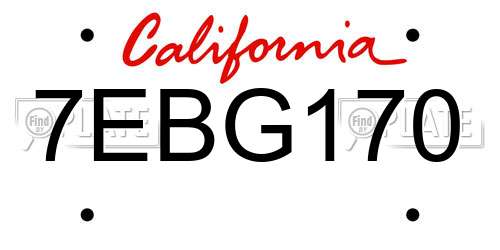 7EBG170 California License Plate