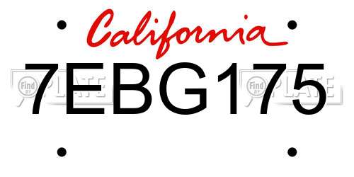 7EBG175 California License Plate