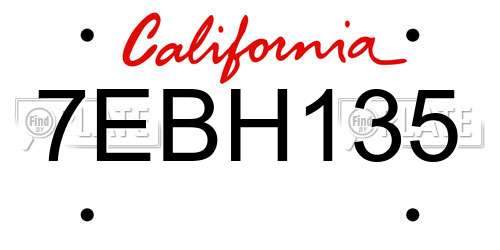 7EBH135 California License Plate
