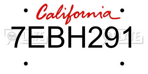 7EBH291 California License Plate