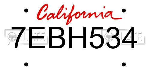 7EBH534 California License Plate
