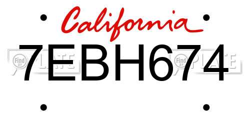 7EBH674 California License Plate