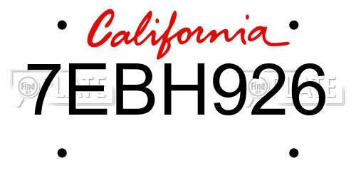 7EBH926 California License Plate