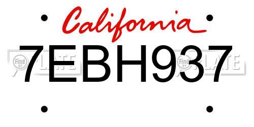7EBH937 California License Plate