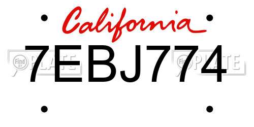 7EBJ774 California License Plate