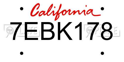 7EBK178 California License Plate