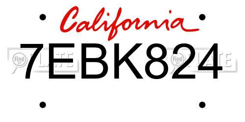 7EBK824 California License Plate