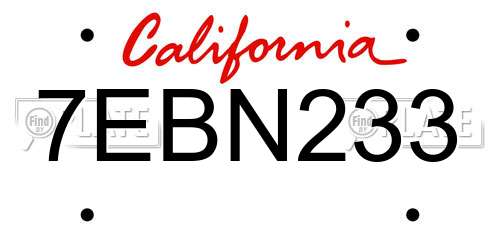 7EBN233 California License Plate