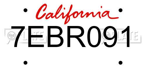 7EBR091 California License Plate