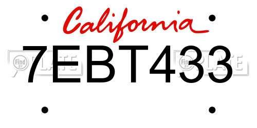 7EBT433 California License Plate