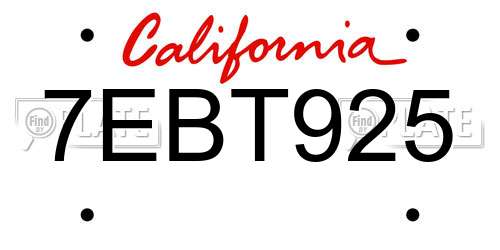 7EBT925 California License Plate