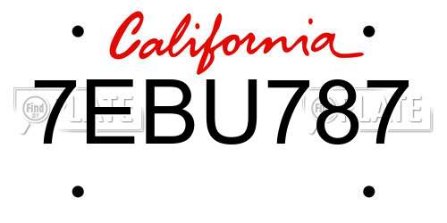 7EBU787 California License Plate