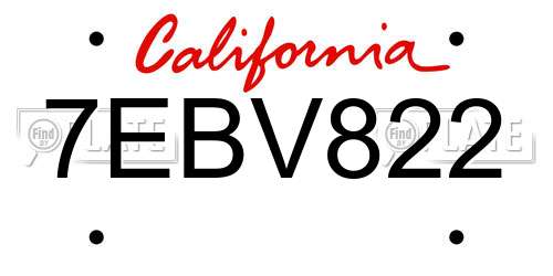 7EBV822 California License Plate