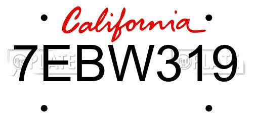 7EBW319 California License Plate