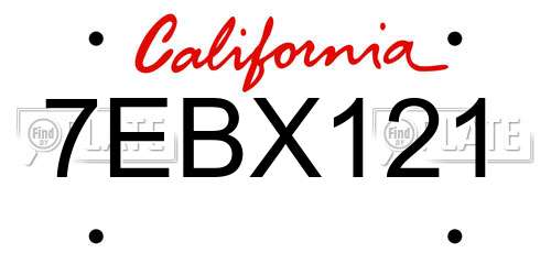 7EBX121 California License Plate
