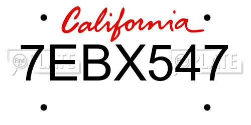 7EBX547 California License Plate