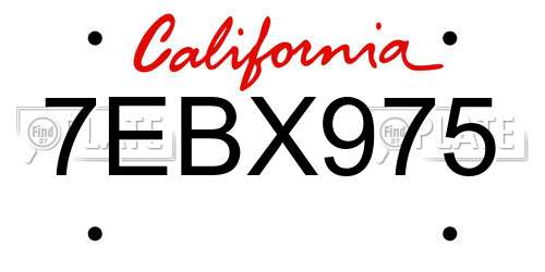 7EBX975 California License Plate
