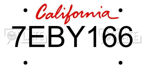 7EBY166 California License Plate