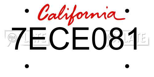 7ECE081 California License Plate