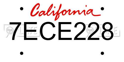 7ECE228 California License Plate