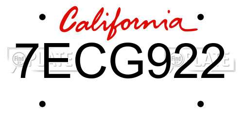 7ECG922 California License Plate