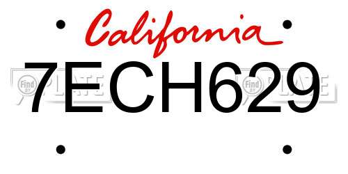 7ECH629 California License Plate
