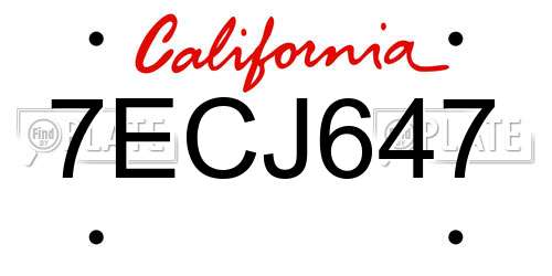 7ECJ647 California License Plate