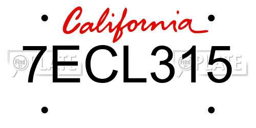 7ECL315 California License Plate