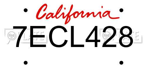 7ECL428 California License Plate
