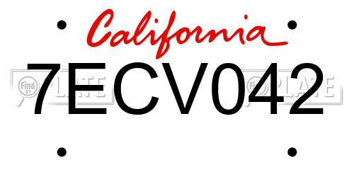 7ECV042 California License Plate